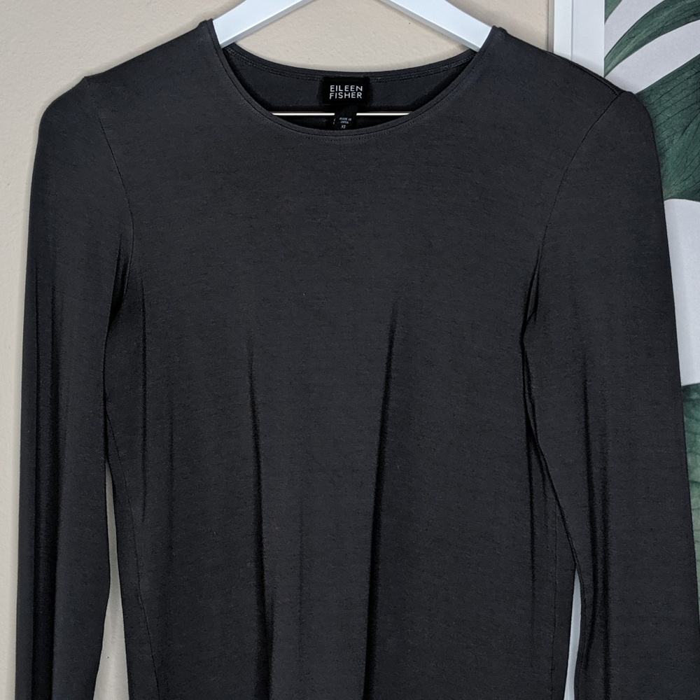 Eileen Fisher Crew Neck Long Sleeves Shirt Gray - Picture 2 of 5
